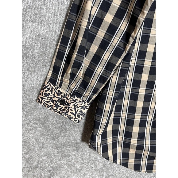 Isaac Mizrahi Live! Long Sleeve Button Up Shirt Top Womens Size 12 Plaid Floral - Picture 7 of 9